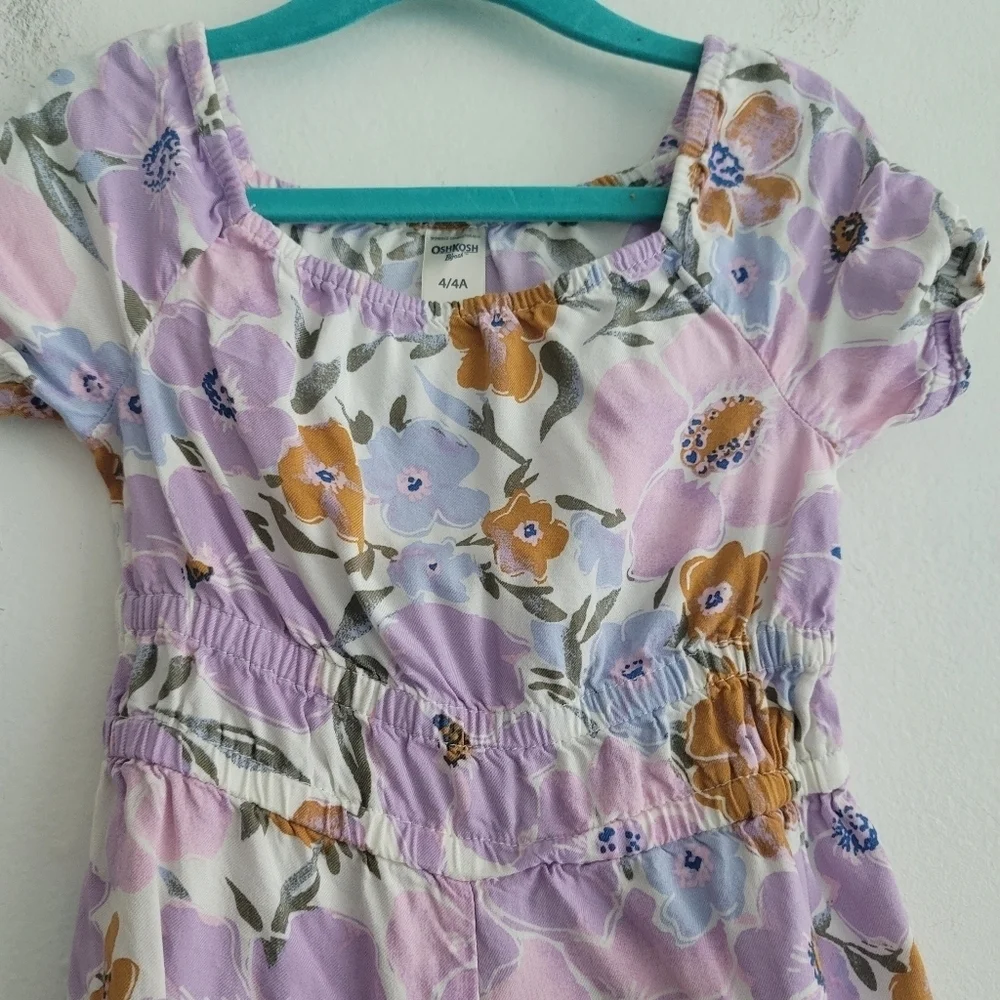 OshKosh 4T Purple Floral Short Sleeve Romper‎